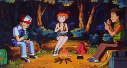 gyagu:  ash and friends burning pokemon for warmth 