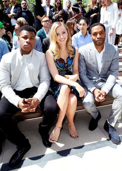 celebritiesofcolor:  John Boyega, Suki Waterhouse and Chiwetel Ejiofor attend the Burberry Prorsum show during The London Collections Men SS16 at on June 15, 2015 in London, England