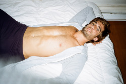 americanapparel:  Celso in Long Underwear &amp; Recycled Boot Sock. 