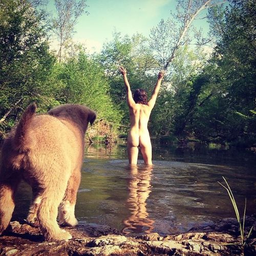 naturalswimmingspirit: Happy National Nude Day from our buns to yours! #nude #skinnydip #puppy #freespirit #nature #creek #freethenipple  