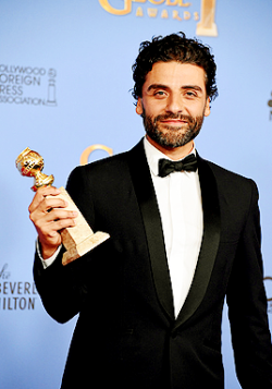 reyydameron:    Oscar Isaac, winner of the award for Best Performance by an Actor in a Limited Series or a Motion Picture Made for Television for ‘Show Me a Hero,’ poses in the press room during the 73rd Annual Golden Globe Awards held at the Beverly