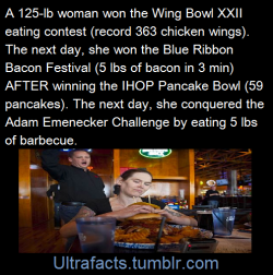 pizzaismylifepizzaisking:ultrafacts:Her name: Molly SchuylerIn early 2014, Molly also broke the 72-ounce steak eating world record, having eaten it in 2 minutes and 44 seconds at Sayler’s Old Country Kitchen in Portland, Oregon… The prior world record