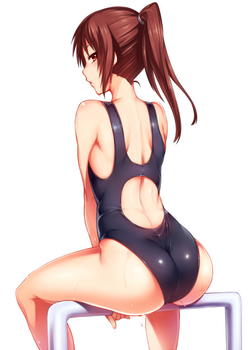 Girl tight one piece swimsuits wet