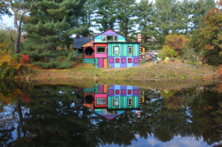 archiemcphee:Artist Kat O’Sullivan, aka Katwise, (along with help from her partner Mason Brown and their friends) transformed a dilapidated 19th century farmhouse in the woods near the hamlet of High Falls, New York into a technicolor dream house. Both