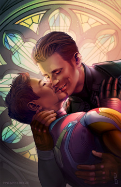 pineapplebread:   My MCU version of that Earth-3490 wedding kiss, where they get married after Endgame and everyone lives happily ever after.  Part of @colonelrogers‘s Draw SteveTony In Your Style Challenge for #stevetonyseptember (inspiration under