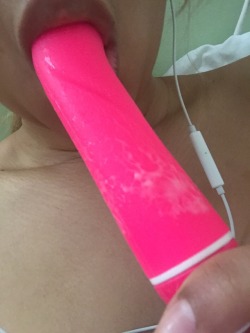 fuckhatd69:Licking my vibrator clean this morning! I was so wet and ready for it this morning! The second I put my vibe in it was soaked with my juices! I taste so yummy I could suck on my juices all day, just fuck myself and lick the vibrator clean every