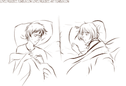 lovelyrugbee:  This was supposed to be a quick drawing, but then it turned into a big messy sketchy gif.  arminarlert made a post about Eren having nightmares, and Armin soothing him back to sleep… and I couldn’t get the image out of my head!! 
