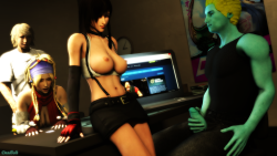 deadboltreturns: Deadbolt has decided he wanted to release some of the roughs from our casting couch scenes. This one was supposed to introduce Rinox, but things escalated quickly when Tifa and Don decided to visit. Rinox was fixated on Don’s throbbing