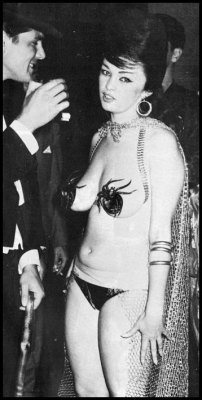 mysterygirlvintage:  Bonnie Logan at the ‘61 Artists and Models Ball Sir Knight vol. 2 no. 11; 1961 