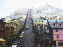 raaaaadical:  oh-thats-clever:  yerthebadwolfmari:  novamist:  averaqejoe:  xstayfocused:  shigaretto:  sunflowury:  parkmerced:  That’s one steep hill in SF. San Francisco, CA  ITS HELL TO DRIVE  raven baxter from thats so raven lived on this hill 