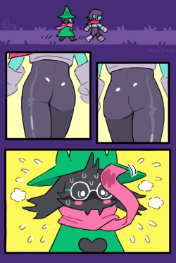 emlan:  Ralsei who’s been alone all his life and suddenly a tight catsuit comes along.  (You can’t see it on the simple sprites but since Ralsei doesn’t know how  to respond to getting hugged he just awkwardly groped Kris’ ass in  return.)  I