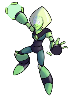 jer-artspat:  you know how a lot of people are pointing out that peridot looks like a robot master? well, i’ll take it one step higher- THEY’RE A MAVERICK HUNTER! Commissions are Open!!!