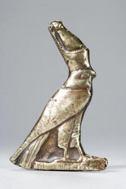 grandegyptianmuseum:    Amulet in the form of Horus.   Electrum, height: 5.3 cms. Middle Kingdom, ca. 2050-1800 BC.  The Great Prince 
