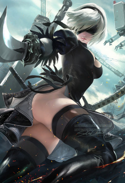 sakimichan: I just gotta paint a piece of 2B from Nier Automata &lt;3 one of my favorite game character designs.good perspective+anatomy practice.nude,PSD+high res,steps,vidprocess etc&gt;https://www.patreon.com/posts/2b-term-48-8408339  