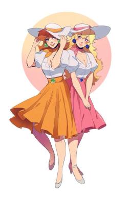 wearealldaisy: I’m French and there is a famous french movie published in 1966 called the Demoiselles de Rochefort and they always remind me Peach and Daisy. This is pretty uncommon to see such correspondances ! Art by Ayshiun  ladies~ ;3