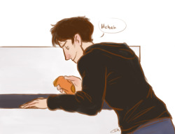 writingupsidedown:  modern au where Merlin steals one sock of every pair that Arthur has which means Arthur walks around with two different colored socks for at least a week before Merlin is caught in the act 4 am drawing, as always 