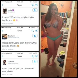 rivvolt:  this-is-life-actually:   This girl has a strong message for body-shaming victims: “Wear whatever the hell you want” Sara Petty created a collage of tweets she found, alongside pictures of her wearing the clothes that the tweets said not