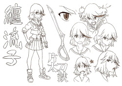 h0saki:    Ryuko and Satsuki character design sheets and key art corrections by Sushio, featured in the KlK Starter Book.  As far as I know these are the first official KlK contents published by Trigger and I absolutely love the fact that Ryuko biting
