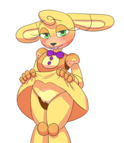 Fun fact about this springy: she came from the idea of a springTRAP  the story being that springbonnie liked switching out her parts and when her spring locks failed she had a penis.