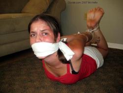 zippo077:  Ziptied into a tight hogtie by a burglar, Michelle could barely move and had no hope of escaping, she could only wait and hope that someone would find her… 