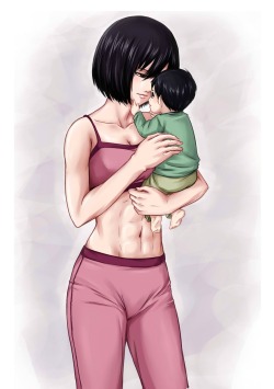 daydream24-7:  Badass Mommy Mikasa is here everyone !  I did this because I just adore the idea of Mikasa being a mom &lt;3  I think this is the future she deserves after all she went through .. she needs a loving family ! and having a kid of her own