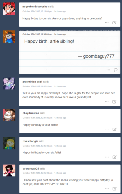 @mrgeekonthiswebsite @goombaguy777 @argentinian-pearl @obsydianwins @rootsoforigin @overgrowth23You guys are sweet, thanks for wishing my little sister a happy birthday (there’s also a couple people who sent early birthday wishes that I’m having trouble