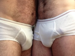 tentsobig:  pupsunderwearpics:  Master &amp; Pup in Vintage Hanes Briefs With Hard Ons  Tent so Big in your Pants 