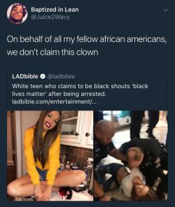 thatpettyblackgirl:  whyyoustabbedme: Victoria Waldrip – who has made a name for herself after mocking  black culture on Instagram while claiming to be black – was arrested in  shopping centre in North Carolina for kicking a police officer. On her