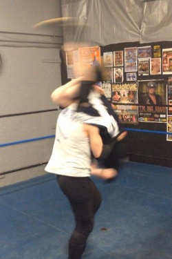gallifreyanturtles:  thesmackdownhotel:  A very blurry picture of me hitting a head scissors.  I’m glad this video was the first one I saw of him training because I got to see him do something that sets my heart in my stomach from fear of him falling