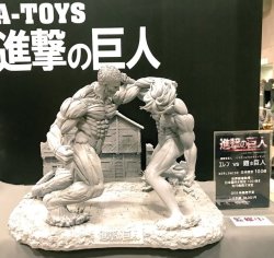 snkmerchandise:  News: A-Toys Co. LTD 1-Meter Armored Titan &amp; Attack Titan Figure (Limited) Original Release Date: TBD 2018Retail Price: 66,000 Yen (Limited to 100 pieces) A-Toys Co. LTD has unveiled a preview of their upcoming 1-meter tall figure