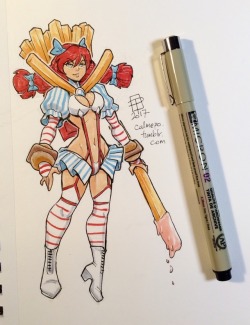 callmepo:  The Wendy’s girl gets a Kamui of her own - ala Kill la Kill.I call this a tiny doodle plus because it *started* as one.. then I kinda kept on going.…and yes, she did dip her fry in a strawberry frosty. I used to do that too.