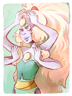 krithidraws:  I’m re-watching SU and drawing a lot of fusion gems to help me deal with this hiatus.  Here, have an Opal. 