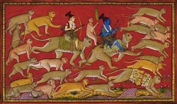 magictransistor:  Rāmāyaṇa (रामायण); various illustrations, miniatures and designs depicting aspects of the Hindi epic Yuddha Kāṇḍa (अनुवादसहित); Kishkindha Kāṇḍa (Book of the Monkey Kingdom), [x].