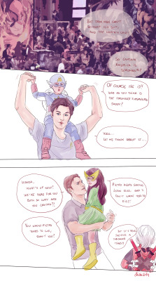 shigtopia:  AU where Erik and Charles are single parents and co-workers who meet at Comic Con (where Charles and David are comic lovers, Wanda and Pietro too, and Erik know absolutely nothing about it) ♦Please do not repost, thank you♦Tumblr keeps