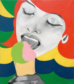 philamuseum:  We recently posted this picture on Facebook, but it was removed by Facebook for “containing excessive amounts of skin or suggestive content.”  “Ice Cream” (1964) was painted by Evelyne Axell, one of the first female Pop artists.