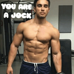 sub-musclejock-4-alpha: Reblog if you wanna be a DUMB MUSCLE JOCK !!  All thoughts of his career as a leading biochemist and nuclear physicist left his mind after he went to that hypnotist’s show. Now all he thinks about is the gym. That, and serving