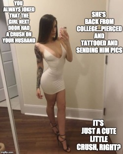 myfantasypinterest:  your-naughty-nurse:My cute little crush will land your husband’s thick cock in my asshole quickly. r u gonna fuck her up the ass baby? i cant wait… #cuckquean