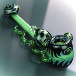 grasscity-official:  I just love how fun this wig wag spoon with green slyme and an opal accent from Mountain Jam Glass is! The glass design with the color is just so dope! Shop online at www.Grasscity.com