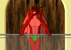 Good morning world. Enjoy the lovely view~~~  Seems some dragon&rsquo;s decided to greet the morning from his bedroom balcony in a lovely pair of green briefs He doesn&rsquo;t seem to mind being near naked, and I doubt anyone passing by would either 