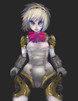 witchzilla:  It looks like tumblr is making this image look a little off but hey here’s a aigis. I might revisit the image to make a new backdrop and tweak bits.