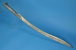 art-of-swords:  Yataghan SwordDated: 1812 Place of Origin: BalkansMedium: steel, silverMeasurements: overall length 28.5 inches (725mm); blade length 23 inches (585mm) The sword has a decorated silver hilt and silver bolster straps. The hilt has ornate