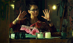 thewetcloud:  thatscomplex:  cosima-324b21-niehaus:  Cosima I talk with my hands Niehaus  anyone else wondering why she’s sitting there with a bouquet of flowers in front of her?  Cosima Niehaus comes with flower bouquets, scented candles and mood