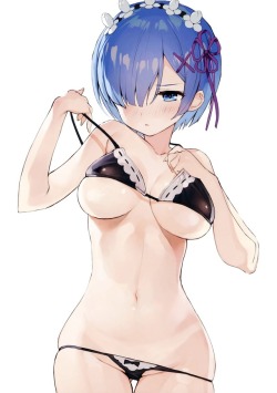 matsui hiroaki re zero kara hajimeru isekai seikatsu rem (re zero) bikini breast hold panty pull swimsuits underboob undressing | #413567 | yande.re