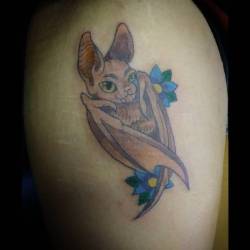 Happy bat   #ink #tattoos #chelsea #bat #ravenseyeink #tattoo #color (at Raven&rsquo;s Eye Ink)