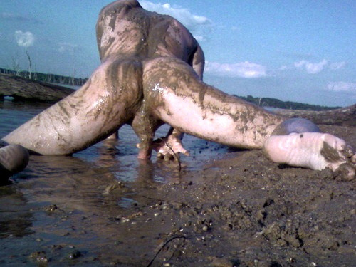Naked girls mud bondage
