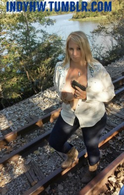 indyhw:  #milf #hotwife #bigtits #blondemilf #outside #gun #train