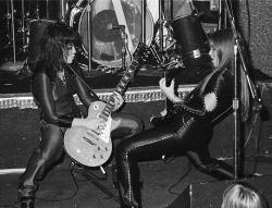 losetheboyfriend:  Joan Jett and Lita Ford onstage the Whiskey a Go-Go, Los Angeles; captured by Jenny Lens (1977) 