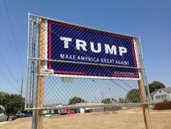   Some paranoid person here in Santa Maria, CA built a fence around their own Trump sign. I wonder who they got to pay for it.  