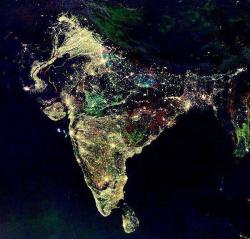 johnnybee:   NASA released a satellite image of india in the evening during the festive holiday of diwali, the celebration of lights.   I’m guessing not a whole lot of LED lights there.
