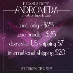 andromedazine: Happy National Lingerie Day! To celebrate the holiday, we’ve released our prices for this project! The zine bundle will include ALL of the merch, including charms, mini-prints, and bookmarks! Prices reflect production costs, shipping